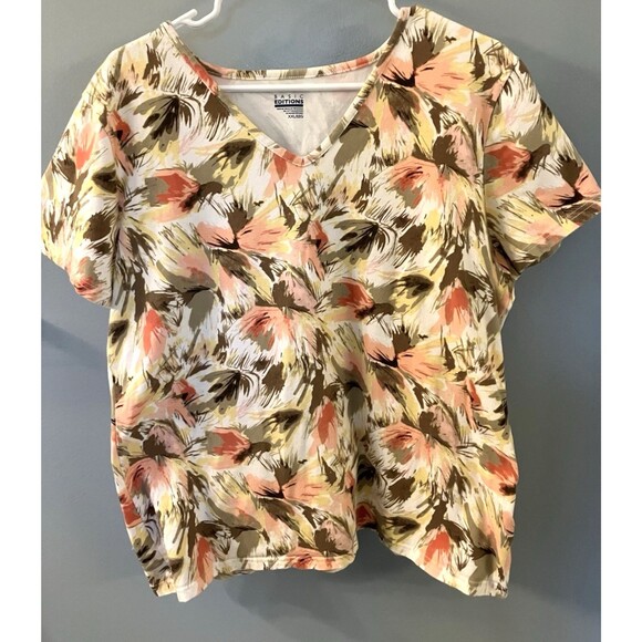 Basic Editions Tops - NWOT Basic Editions Women's Floral V-neck Tee Multi color Size XXL